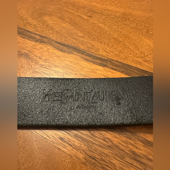 YSL Yves Saint Laurent Belt Brass Logo Black Leather - Picture 4 of 13